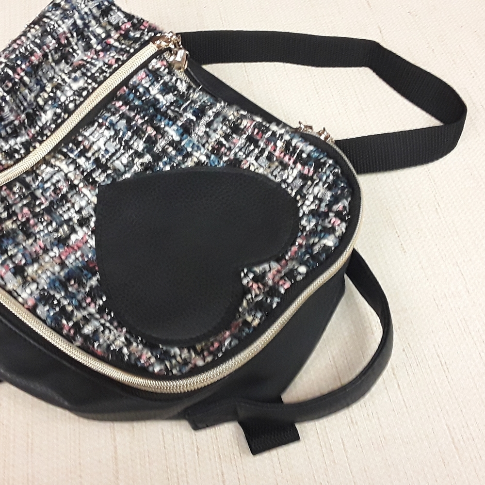 Black Heart Houndstooth Shimmer Pastel boho Goth Backpack Purse Bag - Picture 8 of 8